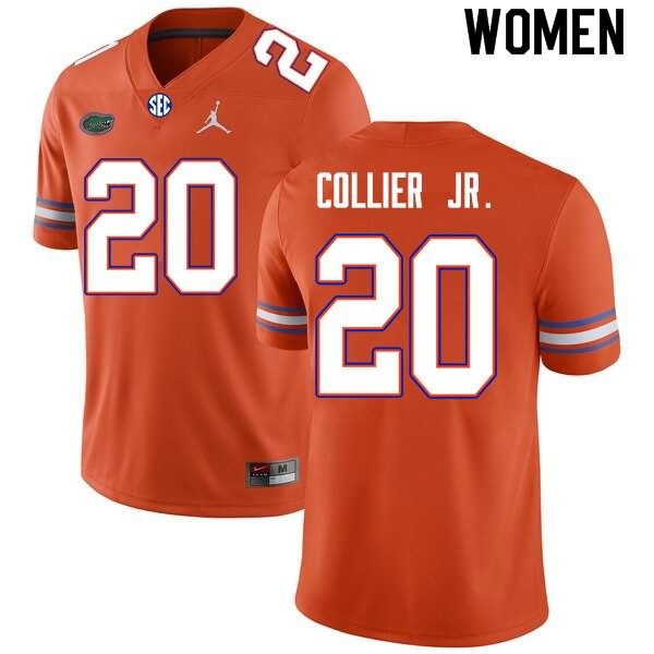 Women's NCAA Florida Gators Corey Collier Jr. #20 Stitched Authentic Nike Orange College Football Jersey JEF6065ST